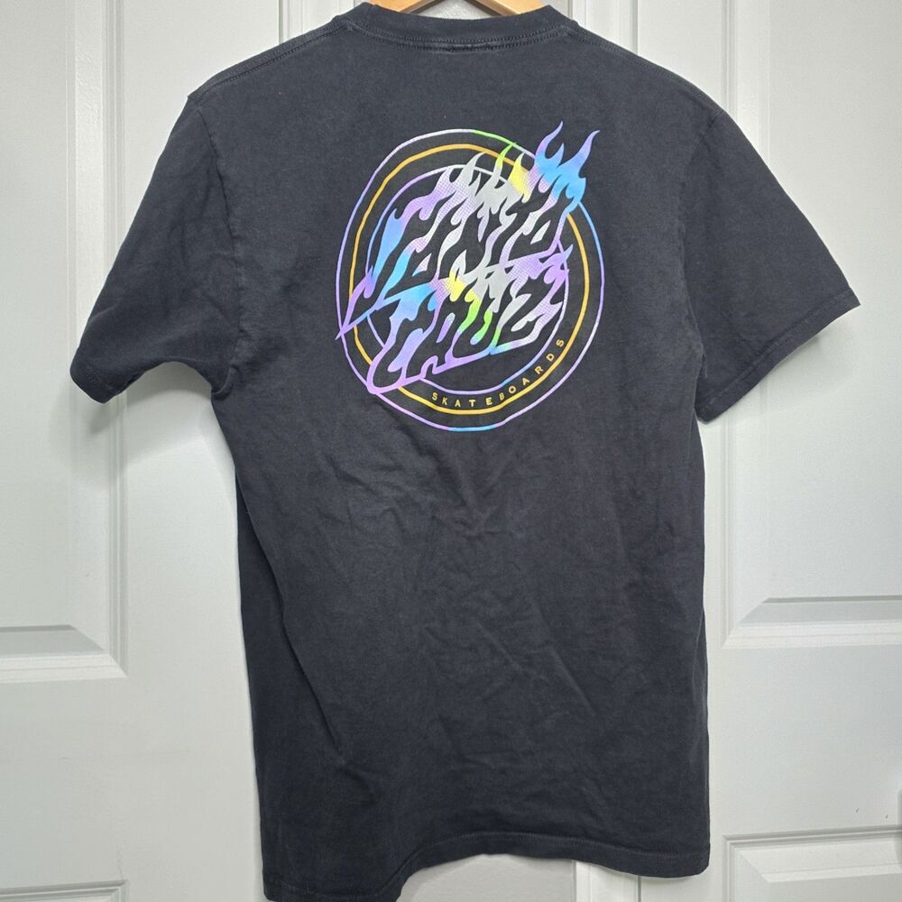 Santa Cruz Shirt Mens Small Black Flame Logo Skateboards Graphic Tee Top
